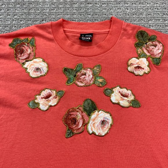 Vintage 90s Shirt Women Large L Orange Fruit of the Loom Best Single Stitch USA - Picture 2 of 11